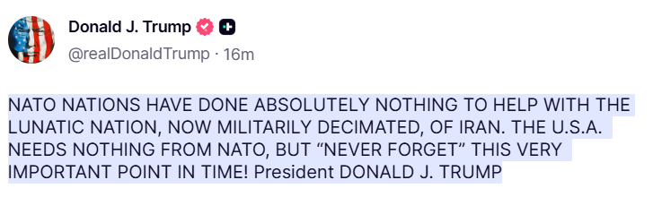 ترەمپ: ئەمریکا پێویستی بە ناتۆ نییە بەڵام هەرگیز لەبیری ناچێت