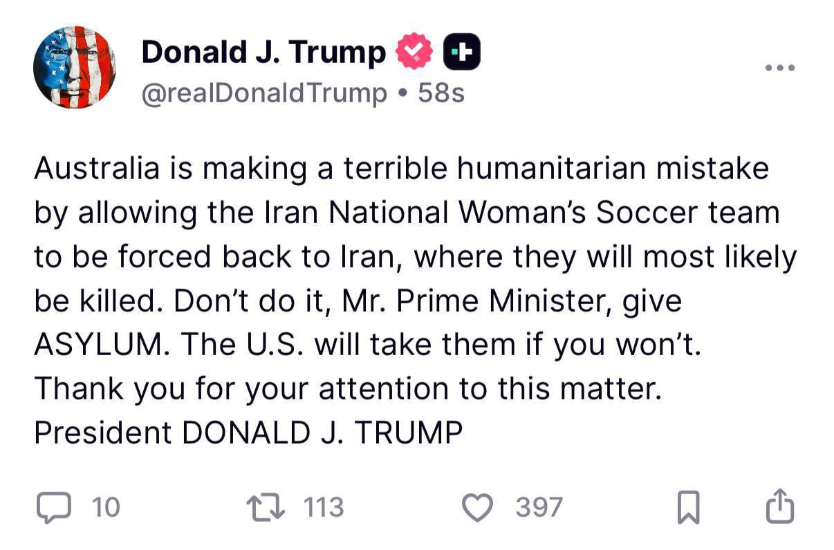 ترەمپ: ئامادەین مافی پەنابەری بدەینە کچانی هەڵبژاردەی ئێران