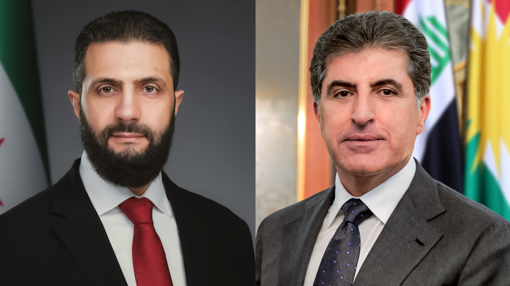 نێچیرڤان بارزانی و ئەحمەد شەرع داوای چڕکردنەوەی هەوڵەکان بۆ راوەستانی شەڕ دەکەنەوە